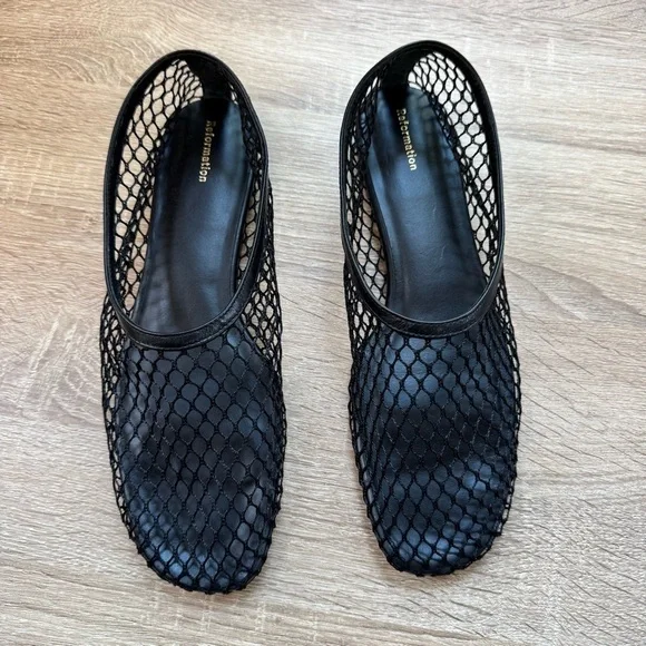 New Reformation Britt Ballet Flat Shoes Mesh Black 10.5